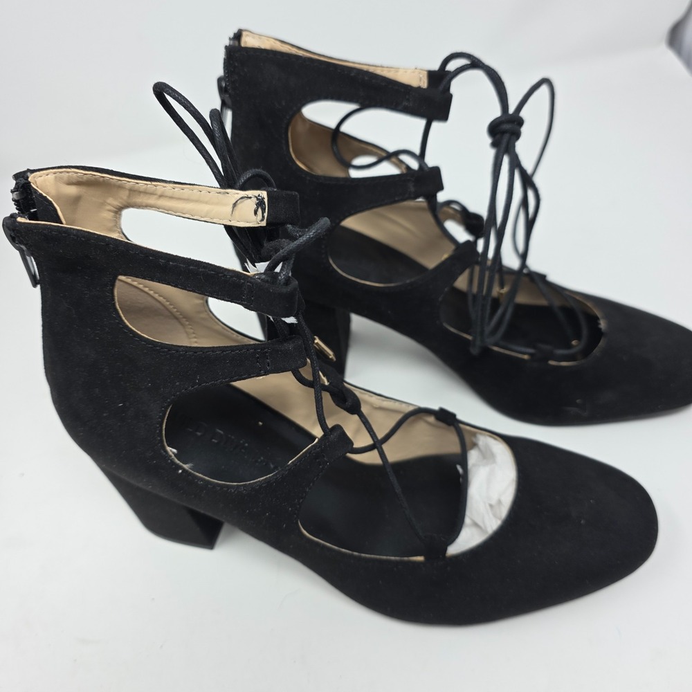 Wild Diva Lounge Marcus Pump Heels Womens 8 Black Block Heel Tie-Up Gladiator